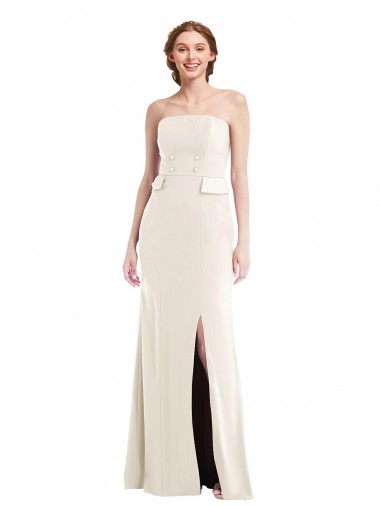 Long Sleeveless Stretch Crepe Ivory Strapless Trumpet Prom Dress Canada Online
