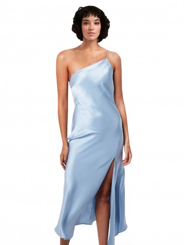 Midi Length Sleeveless Silky Satin Light Sky Blue A-Line Prom Dress Canada Online