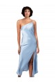 Midi Length Sleeveless Silky Satin Light Sky Blue A-Line Prom Dress Canada Online