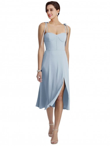Midi Length Sleeveless Stretch Crepe Light Sky Blue A-Line Prom Dress Canada Online