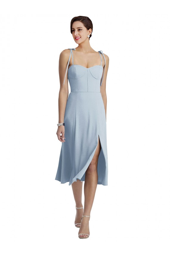 Midi Length Sleeveless Stretch Crepe Light Sky Blue A-Line Prom Dress Canada Online