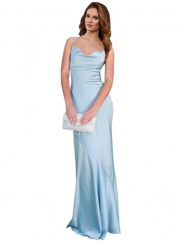 Long Sleeveless Silky Satin Light Sky Blue Sheath Prom Dress Canada Online