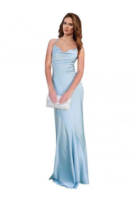 Long Sleeveless Silky Satin Light Sky Blue Sheath Prom Dress Canada Online