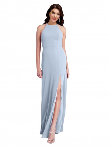 Long Sleeveless Stretch Crepe Light Sky Blue Sheath Open Back Prom Dress Canada Online