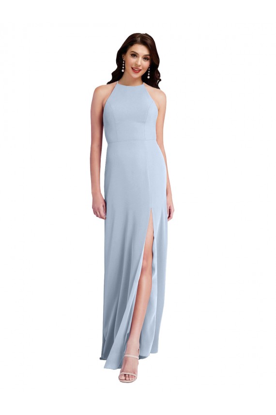 Long Sleeveless Stretch Crepe Light Sky Blue Sheath Open Back Prom Dress Canada Online