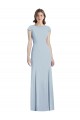 Long Cap Sleeves Stretch Crepe Light Sky Blue Trumpet Open Back Prom Dress Canada Online
