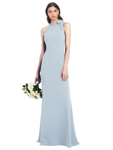 Long Sleeveless Stretch Crepe Light Sky Blue Bow Neck Trumpet Prom Dress Canada Online