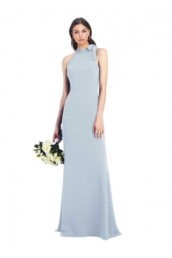 Long Sleeveless Stretch Crepe Light Sky Blue Bow Neck Trumpet Prom Dress Canada Online