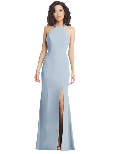 Long Sleeveless Stretch Crepe Light Sky Blue Trumpet High Neck Prom Dress Canada Online