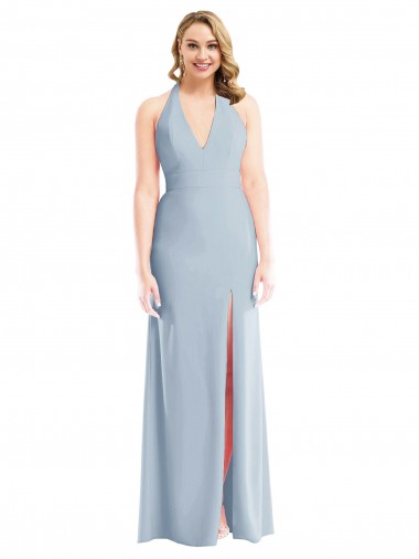 Long Sleeveless Stretch Crepe Light Sky Blue Trumpet Halter Neck Prom Dress Canada Online