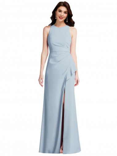 Long Sleeveless Stretch Crepe Light Sky Blue Halter Neck Trumpet Prom Dress Canada Online