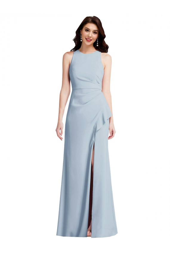 Long Sleeveless Stretch Crepe Light Sky Blue Halter Neck Trumpet Prom Dress Canada Online
