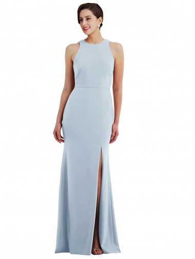 Long Sleeveless Stretch Crepe Light Sky Blue Trumpet Jewel Neck Prom Dress Canada Online