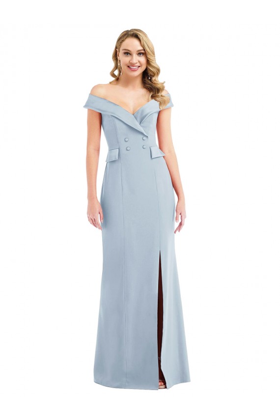 Long Sleeveless Stretch Crepe Light Sky Blue Trumpet Off the Shoulder Prom Dress Canada Online