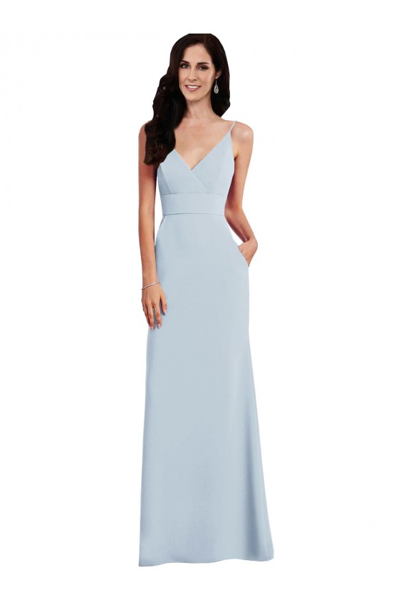 Long Sleeveless Stretch Crepe Light Sky Blue Trumpet Spaghetti Straps Prom Dress Canada Online