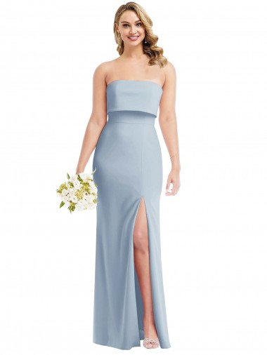 Long Sleeveless Stretch Crepe Light Sky Blue Strapless Trumpet Prom Dress Canada Online