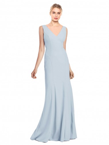 Long Sleeveless Stretch Crepe Light Sky Blue Trumpet V-Neck Prom Dress Canada Online