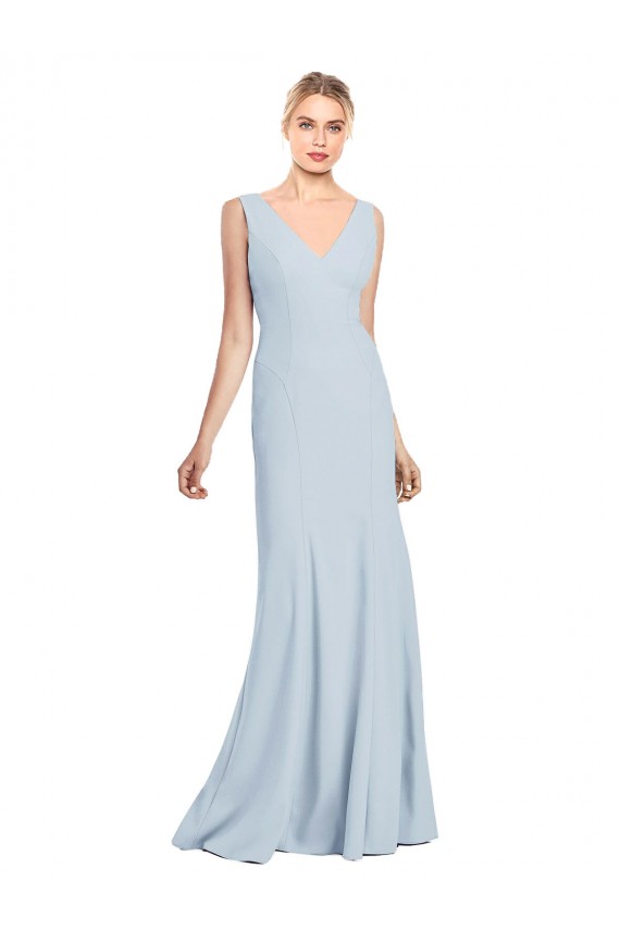 Long Sleeveless Stretch Crepe Light Sky Blue Trumpet V-Neck Prom Dress Canada Online