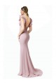 Sweep Train Ruffle Sleeves Stretch Crepe Pink Mermaid Sheath Black Tie Prom Dress Canada Online