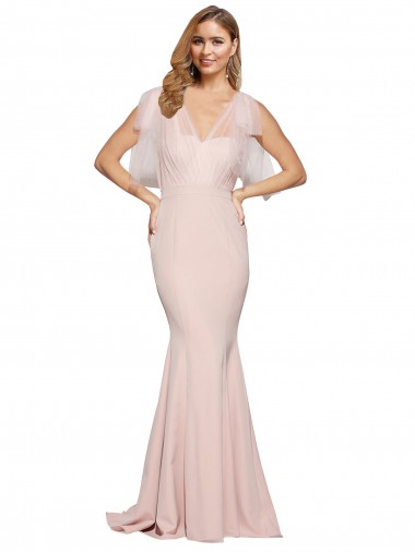 Long Sleeveless Stretch Crepe & Tulle Mauve Sheath Prom Dress Canada Online