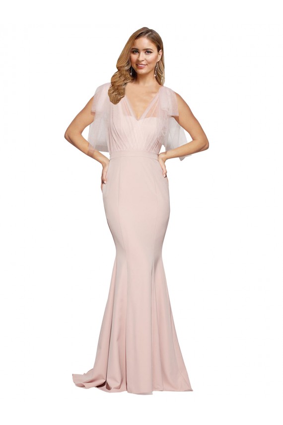 Long Sleeveless Stretch Crepe & Tulle Mauve Sheath Prom Dress Canada Online