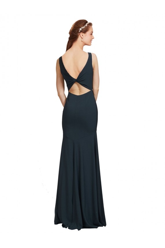Long Sleeveless Stretch Crepe Black Bateau Neck Mermaid Prom Dress Canada Online