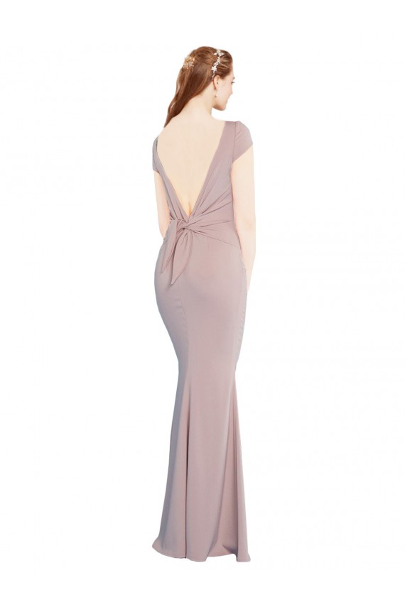 Long Cap Sleeves Stretch Crepe Dusty Pink Mermaid Prom Dress Canada Online