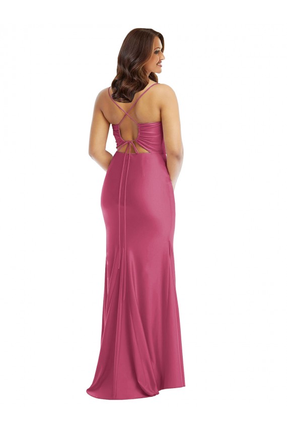 Long Sleeveless Silky Satin Fuchsia Mermaid Plus Size Formal Prom Dress Canada Online