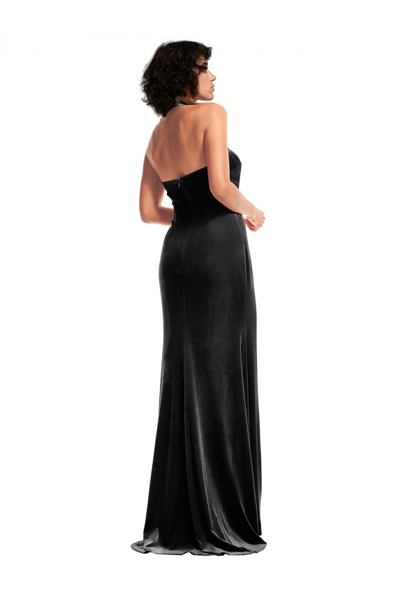 Long Sleeveless Stretch Velvet Black Mermaid Prom Dress Canada Online