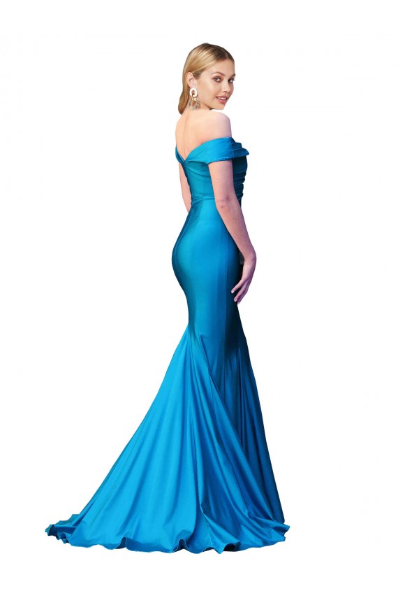 Long Sleeveless Satin Peacock Blue Mermaid Prom Dress Canada Online