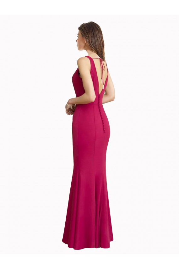 Long Sleeveless Soft Chiffon Red Mermaid Prom Dress Canada Online