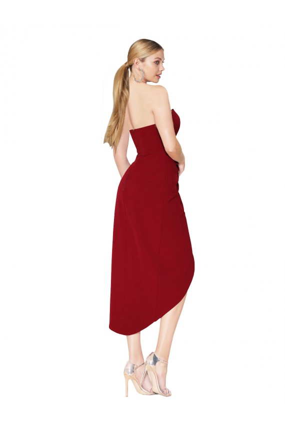 Knee Length Sleeveless Stretch Crepe Burgundy Mermaid High Low Prom Dress Canada Online