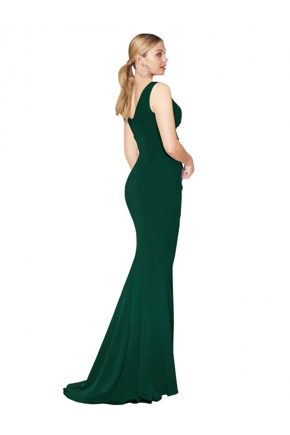 Long Sleeveless Stretch Crepe Midnight Green Mermaid Prom Dress Canada Online