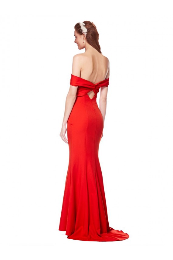 Long Sleeveless Stretch Crepe Red Off the Shoulder High Neck Prom Dress Canada Online