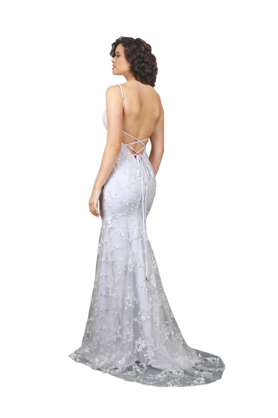 Long Sleeveless Stretch Crepe & Sequin Tulle White Mermaid Prom Dress Canada Online
