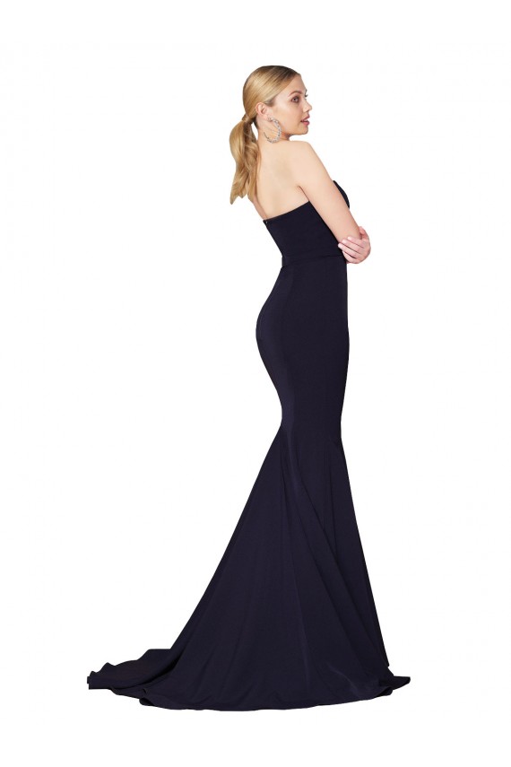 Sweep Train Sleeveless Stretch Crepe Dark Navy Mermaid Sweetheart Prom Dress Canada Online