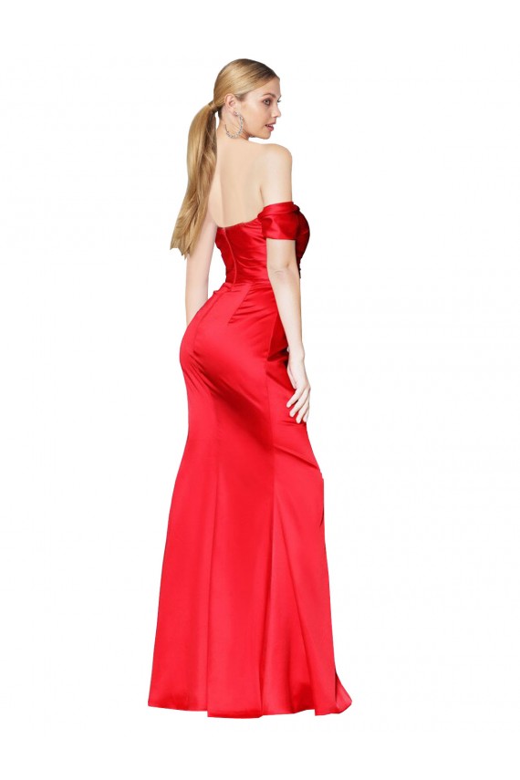 Long Sleeveless Stretch Satin Red Off the Shoulder Mermaid Prom Dress Canada Online