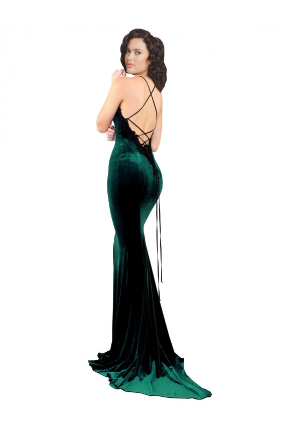 Sweep Train Sleeveless Stretch Velvet Dark Green Mermaid Prom Dress Canada Online