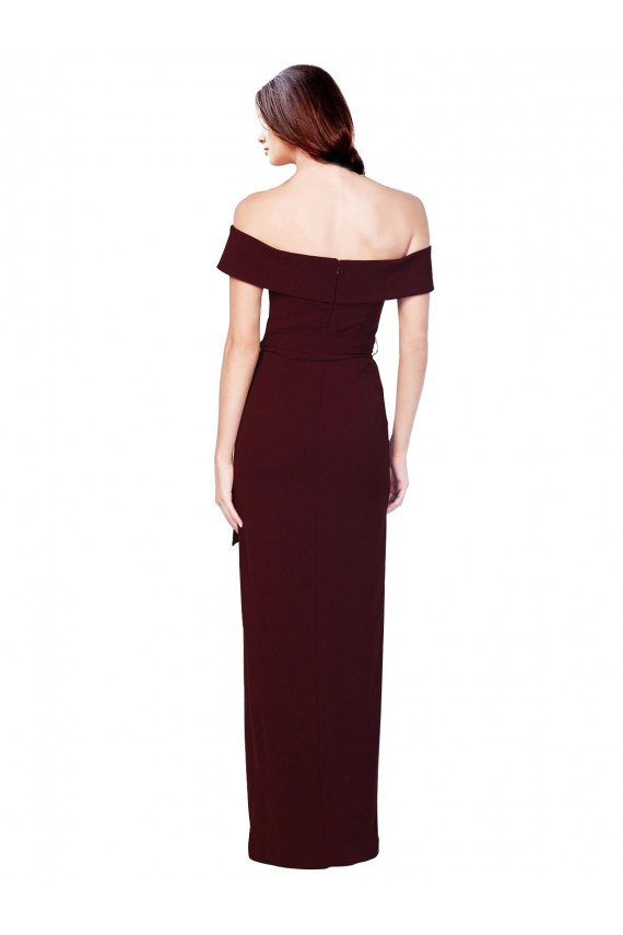 Long Sleeveless Stretch Crepe Burgundy Gold Off the Shoulder Mermaid Prom Dress Canada Online