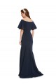 Short Sleeves Long Stretch Crepe Dark Navy Mermaid Prom Dress Canada Online