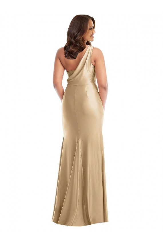 Long Sleeveless Silky Satin Soft Gold Mermaid Plus Size Formal Prom Dress Canada Online