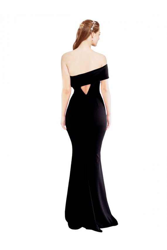 Long Sleeveless Stretch Crepe Black One Shoulder Mermaid Prom Dress Canada Online