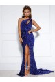 Court Train Sleeveless Velvet Sequin Royal Blue Mermaid Prom Dress Canada Online