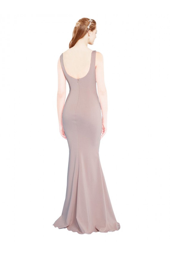 Long Cap Sleeves Stretch Crepe Dusty Pink Scoop Neck Mermaid Prom Dress Canada Online