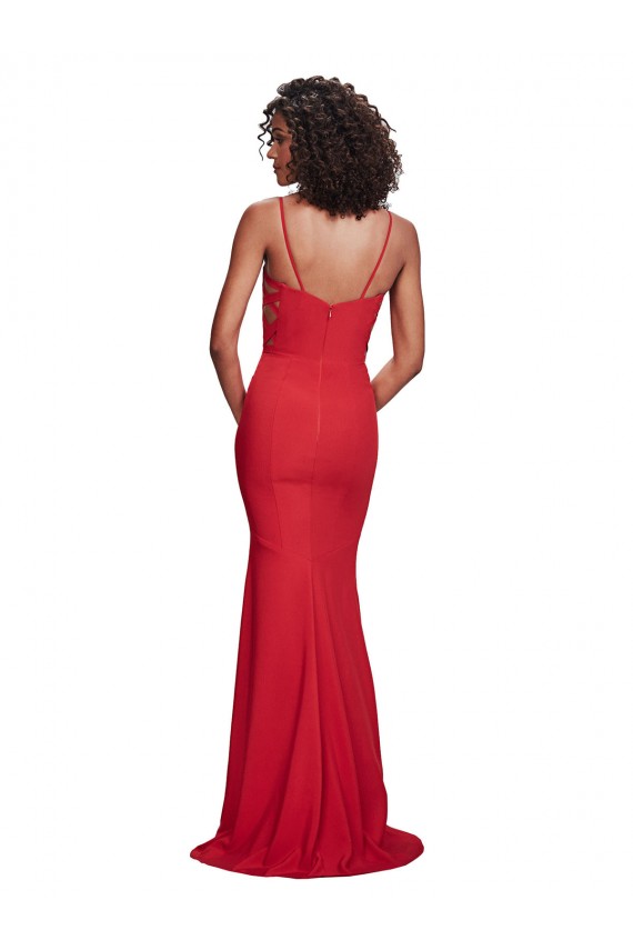 Long Sleeveless Stretch Crepe Red Mermaid Spaghetti Straps Prom Dress Canada Online