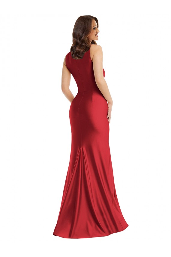 Long Sleeveless Silky Satin Red Mermaid Plus Size Formal Prom Dress Canada Online