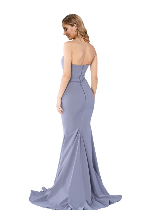 Long Sleeveless Stretch Crepe Smoke Blue Mermaid Prom Dress Canada Online