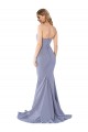 Long Sleeveless Stretch Crepe Smoke Blue Mermaid Prom Dress Canada Online