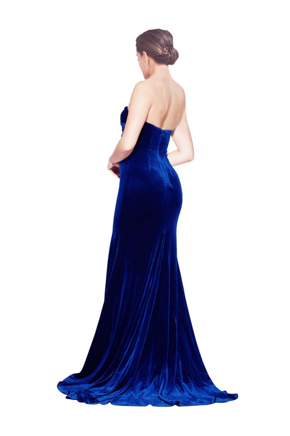 Sweep Train Sleeveless Stretch Velvet Royal Blue Mermaid Prom Dress Canada Online