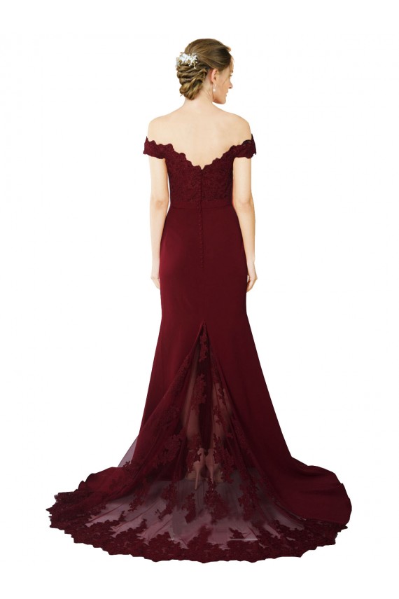 Sweep Train Sleeveless Stretch Crepe & Lace Burgundy Gold Mermaid Prom Dress Canada Online